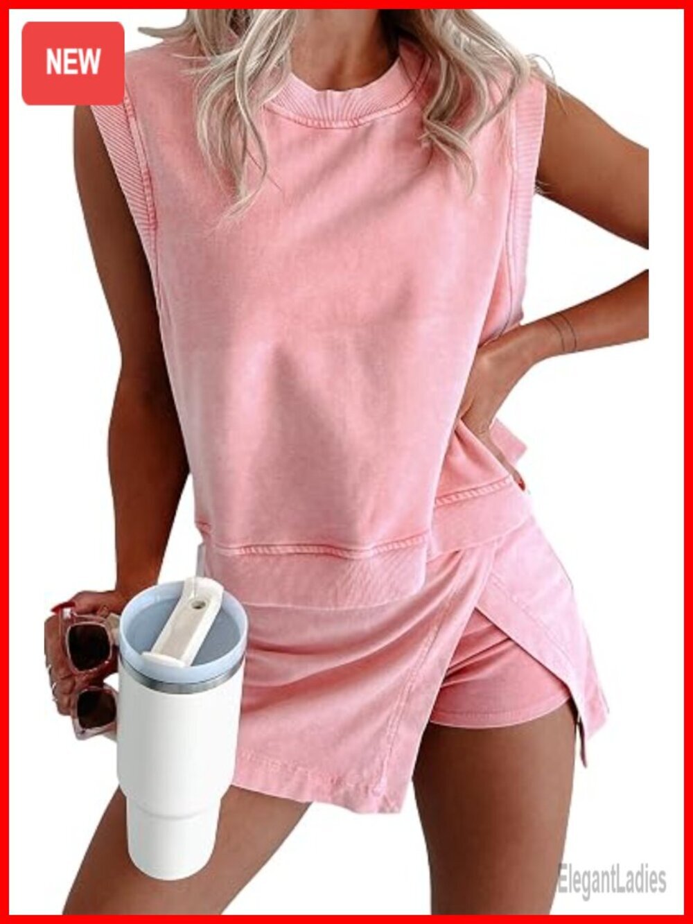 Mineral Wash Cotton Tank Top & Lined Split Athletic Skirt Set